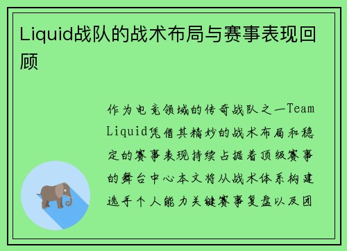 Liquid战队的战术布局与赛事表现回顾