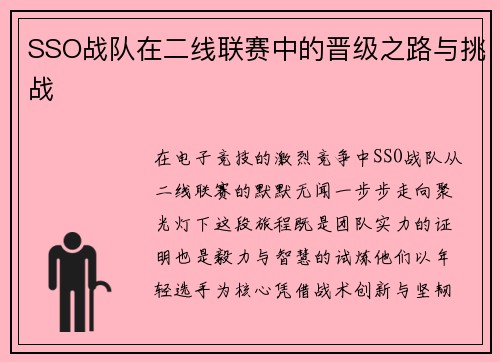 SSO战队在二线联赛中的晋级之路与挑战